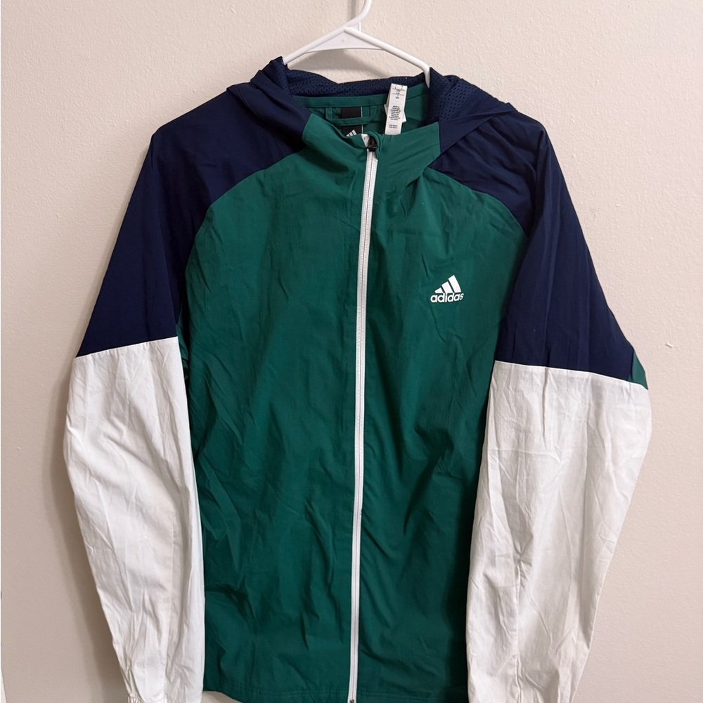 Adidas Green, Navy and White Windbreaker Lightweight Jacket